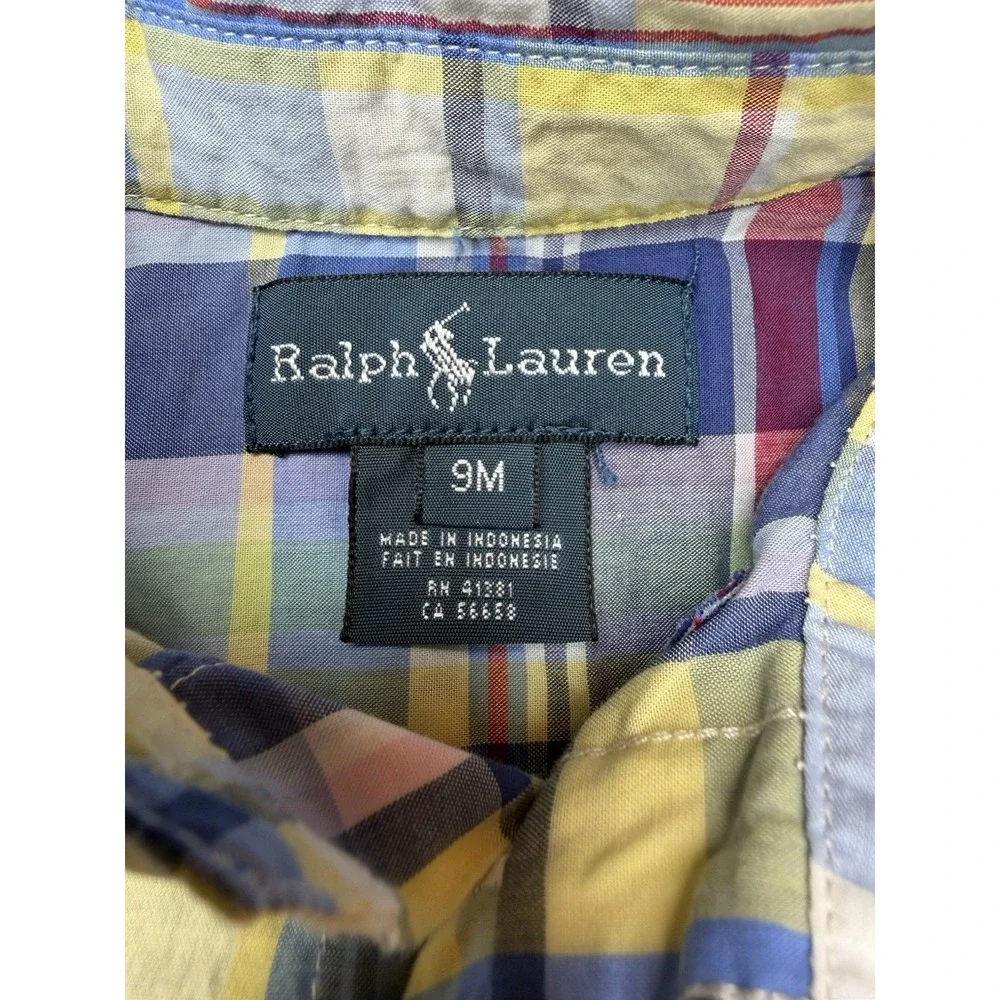 Ralph Lauren Boys 9M Plaid Long Sleeve Button-Up Shirt 100% Cotton Logo